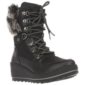 Womens GUESS Leland Lace-Up Wedge Winter Boots, Black